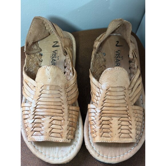 LEATHER MEXICAN HUARACHES SANDALS YOUTH KIDS SIZE 2 OPEN TOE SLIDE ON HANDMADE - Picture 3 of 7